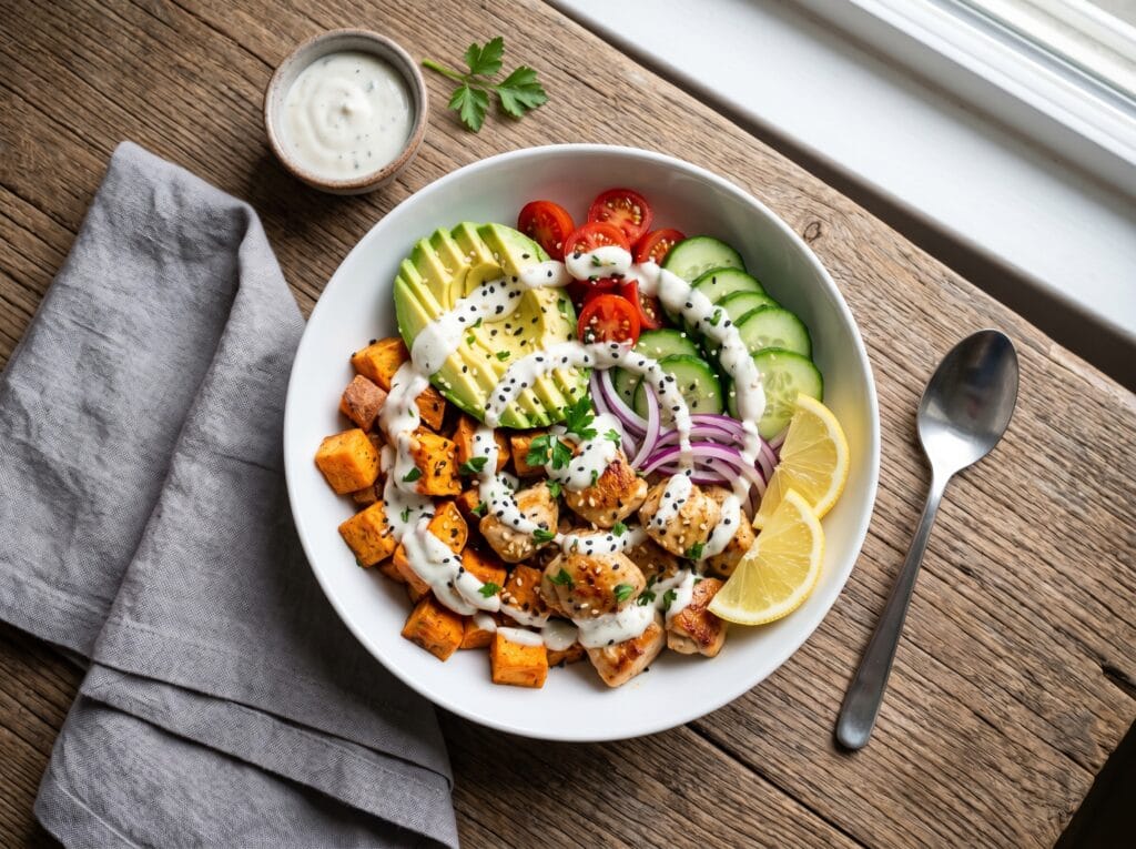 Garlic Butter Chicken Sweet Potatao Bowl